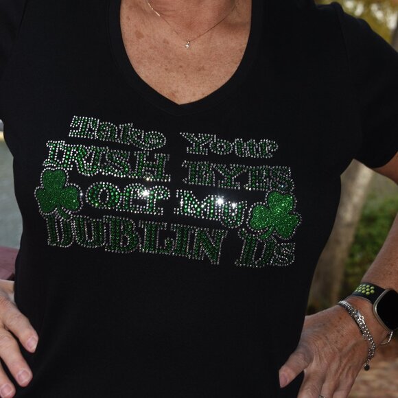 St. Patrick's rhinestone black long sleeve shirt XS S M L XL XXL 1X 2X 3… - Picture 3 of 7